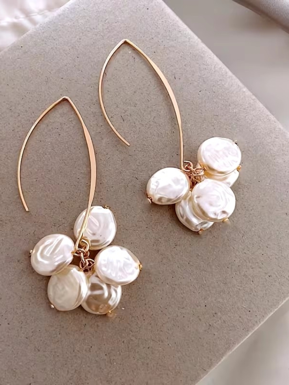 Gold and Pearl Cluster Drop Earrings - Women Jewelry